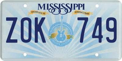 MS license plate ZOK749