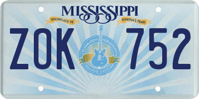 MS license plate ZOK752
