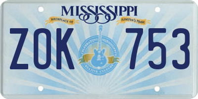 MS license plate ZOK753