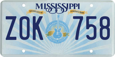 MS license plate ZOK758