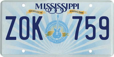 MS license plate ZOK759