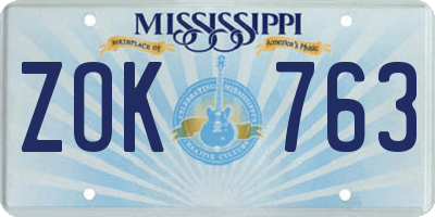 MS license plate ZOK763