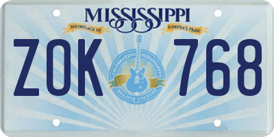 MS license plate ZOK768