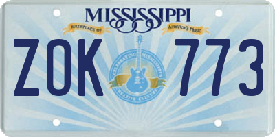 MS license plate ZOK773