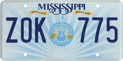 MS license plate ZOK775