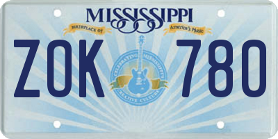 MS license plate ZOK780