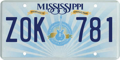 MS license plate ZOK781