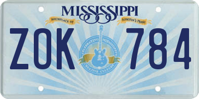 MS license plate ZOK784