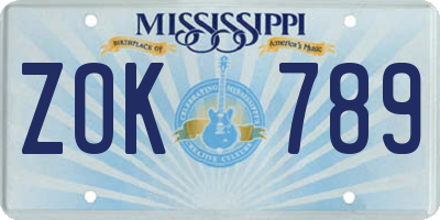 MS license plate ZOK789