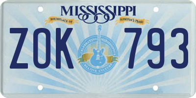 MS license plate ZOK793