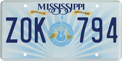 MS license plate ZOK794
