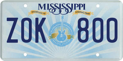 MS license plate ZOK800