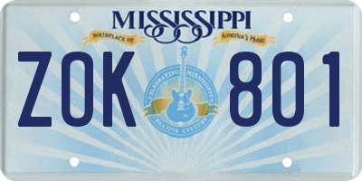 MS license plate ZOK801