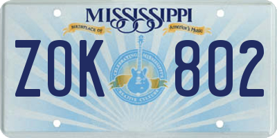 MS license plate ZOK802