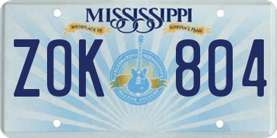 MS license plate ZOK804
