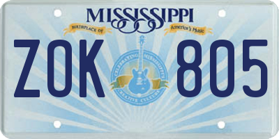 MS license plate ZOK805