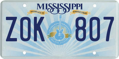 MS license plate ZOK807