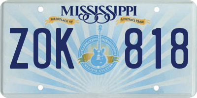 MS license plate ZOK818