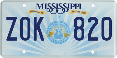 MS license plate ZOK820