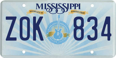 MS license plate ZOK834