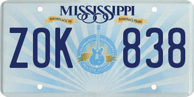 MS license plate ZOK838