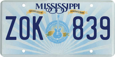 MS license plate ZOK839