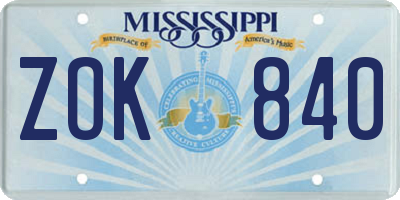 MS license plate ZOK840