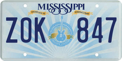 MS license plate ZOK847
