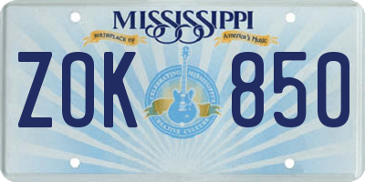 MS license plate ZOK850