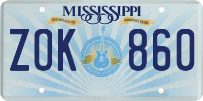 MS license plate ZOK860