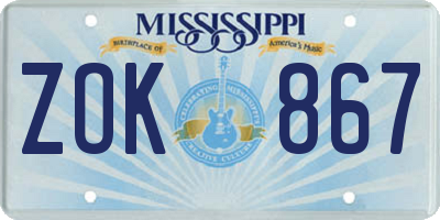 MS license plate ZOK867
