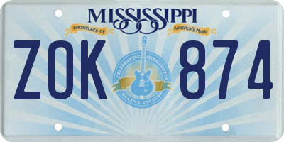 MS license plate ZOK874