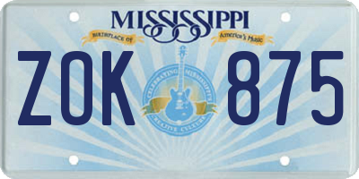 MS license plate ZOK875