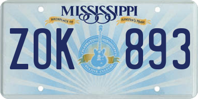 MS license plate ZOK893