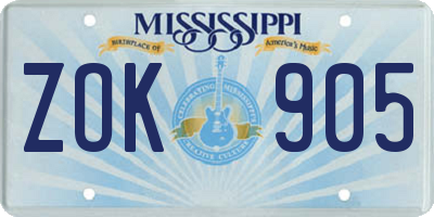 MS license plate ZOK905