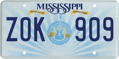 MS license plate ZOK909