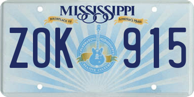 MS license plate ZOK915