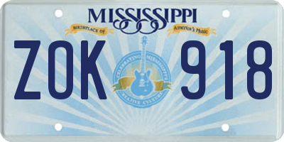 MS license plate ZOK918