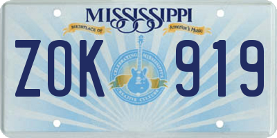 MS license plate ZOK919