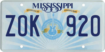 MS license plate ZOK920