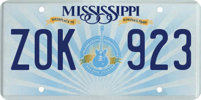MS license plate ZOK923
