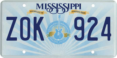 MS license plate ZOK924