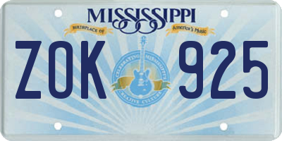MS license plate ZOK925