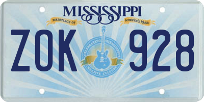 MS license plate ZOK928