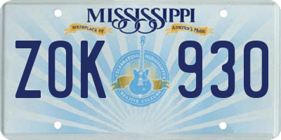 MS license plate ZOK930