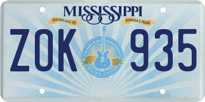 MS license plate ZOK935