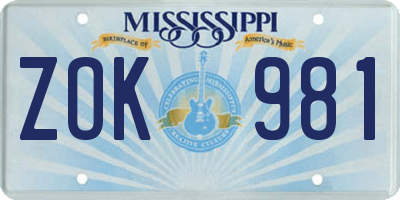 MS license plate ZOK981
