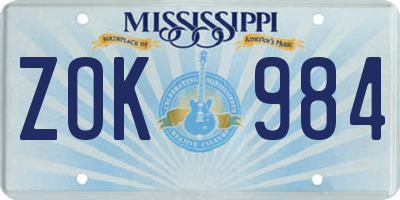MS license plate ZOK984