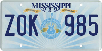 MS license plate ZOK985
