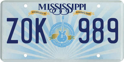 MS license plate ZOK989